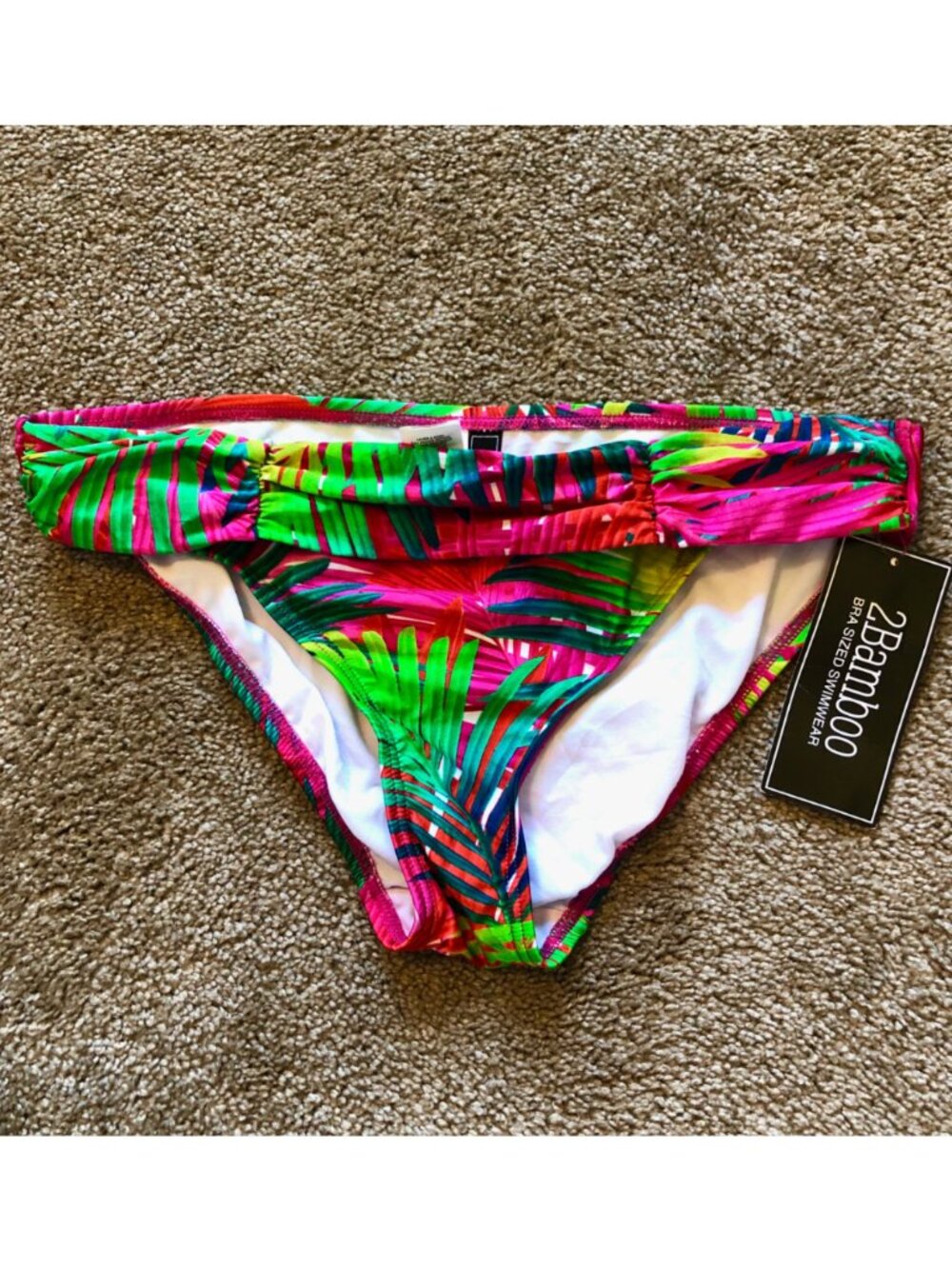 NEW NWT 2BAMBOO Green Pink Red Tropical Leaves Leaf Floral Bikini Bottom Small